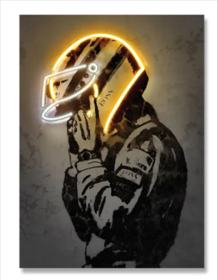 Retro Helmet Neon Canvas Art โ Vintage Wall Decor