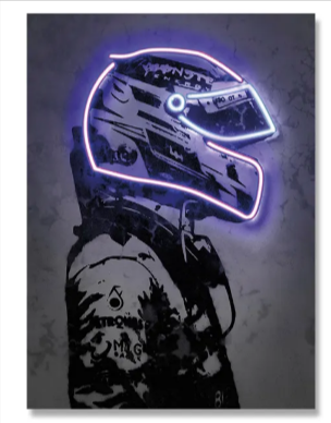 Retro Helmet Neon Canvas Art โ Vintage Wall Decor
