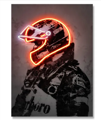 Retro Helmet Neon Canvas Art โ Vintage Wall Decor