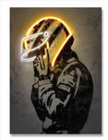 Retro Helmet Neon Canvas Art – Vintage Wall Decor